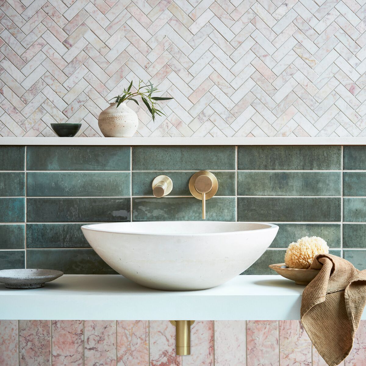 Aegean Pink Herringbone Mosaic - Aztec Tiles