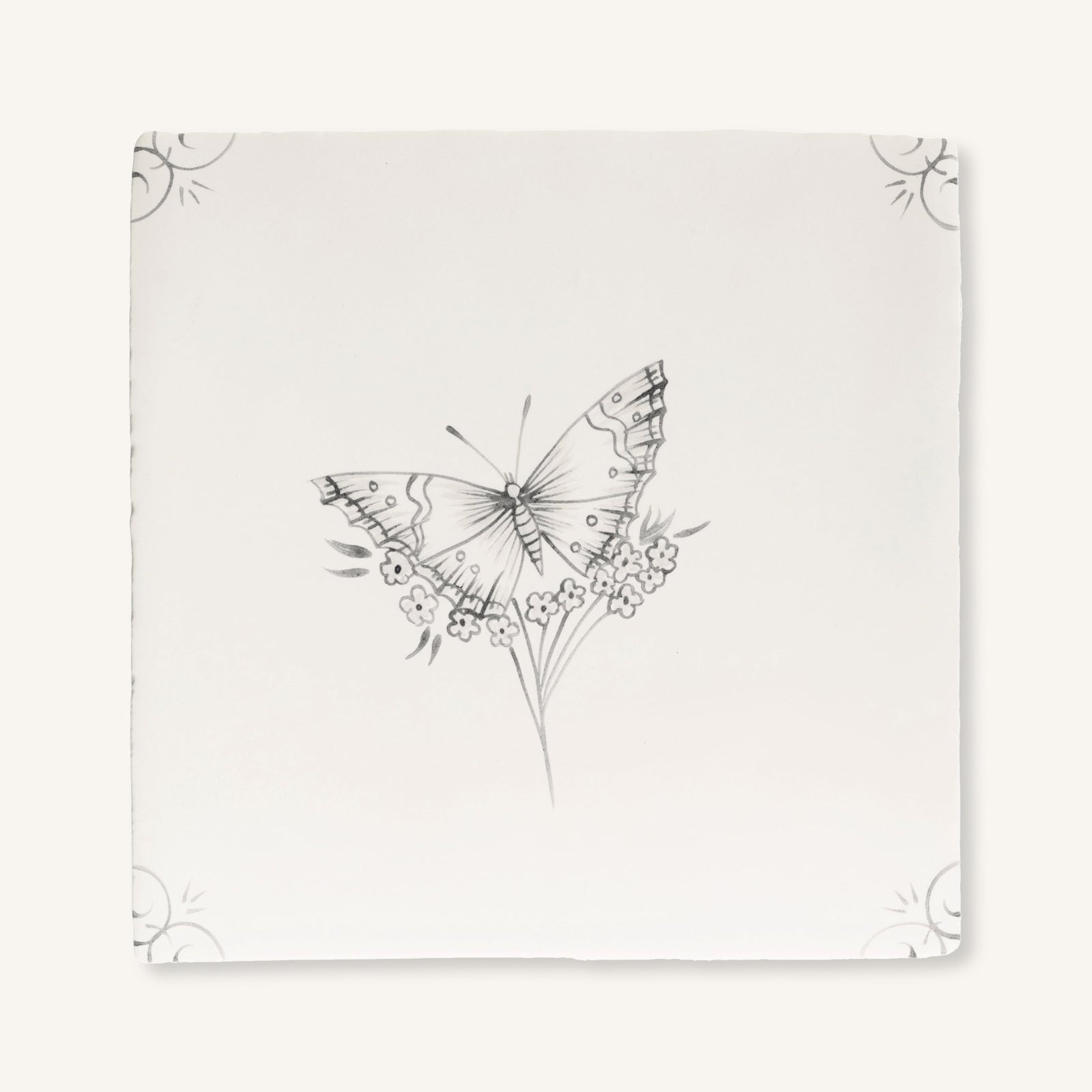 English Delft Charcoal Butterfly 1 - Aztec Tiles