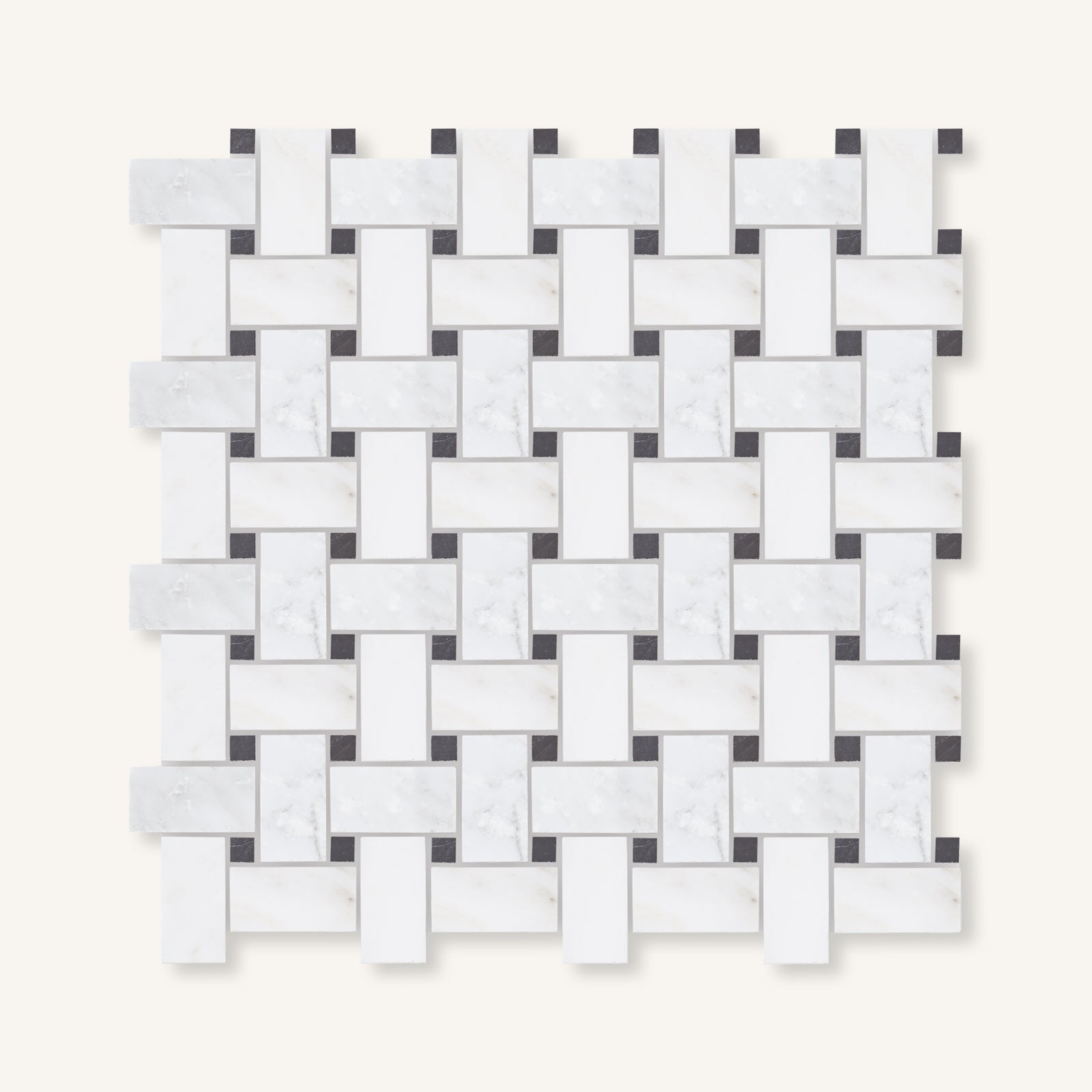 White Hampton Mosaic Basket Weave (Black Dot) - Aztec Tiles