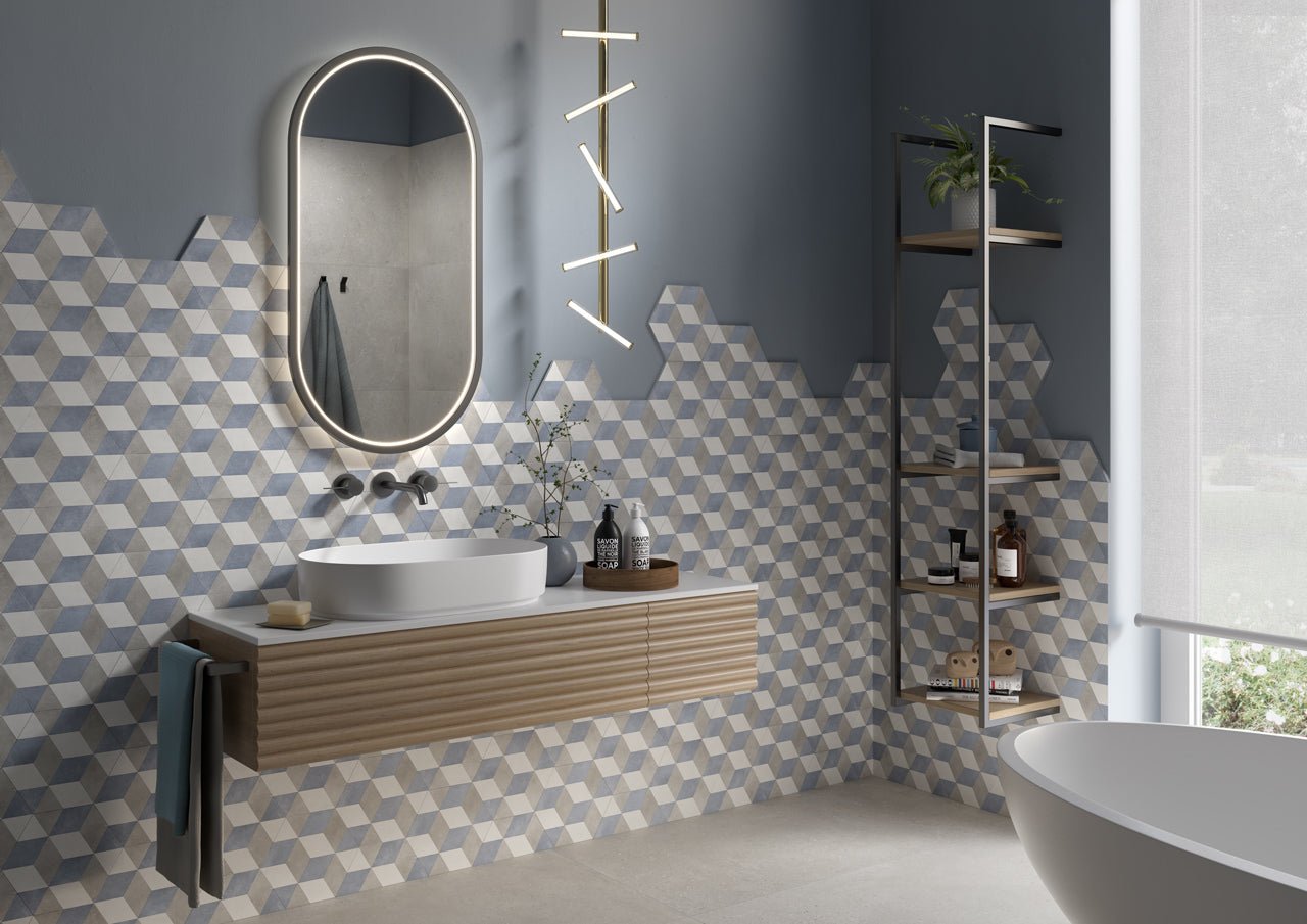 Hexagon Blue Cubed - Aztec Tiles