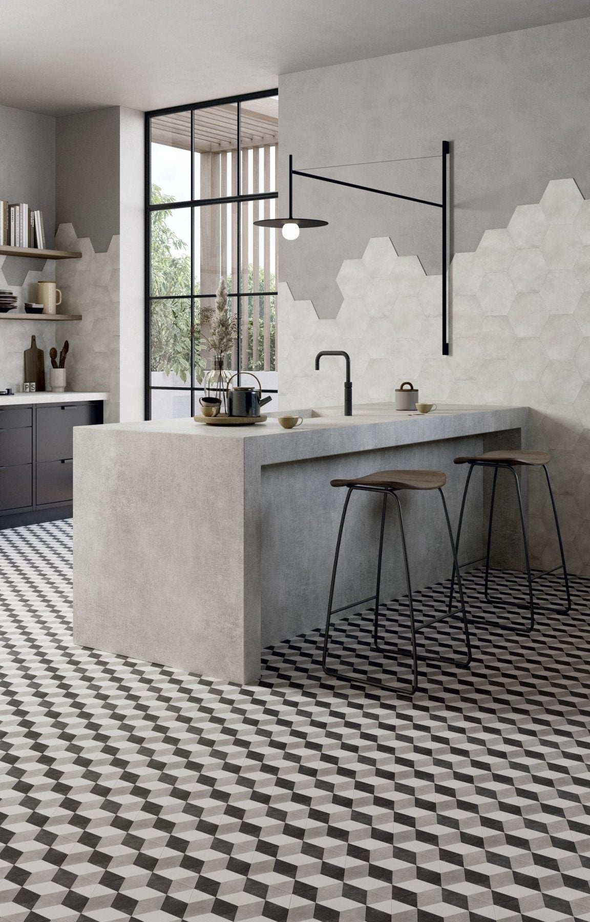 Hexagon Black Cubed - Aztec Tiles