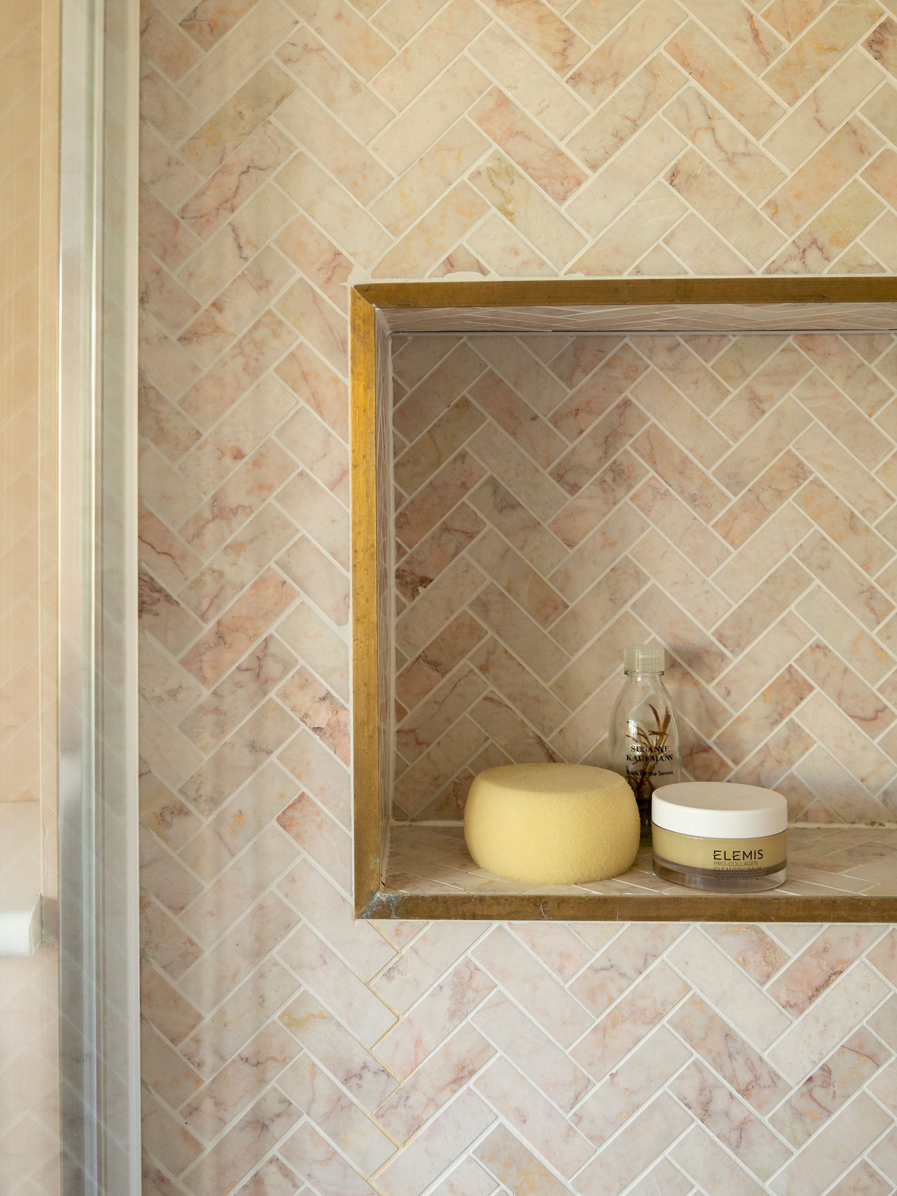 Pink Marble Herringbone Mosaic - Aztec Tiles